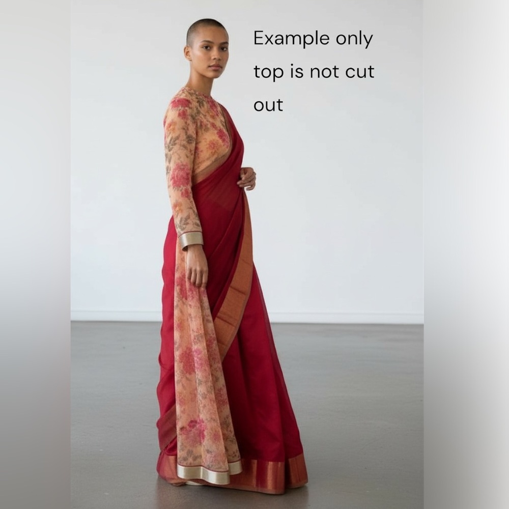 Nwots Floral Peach & Red Saree Fabric